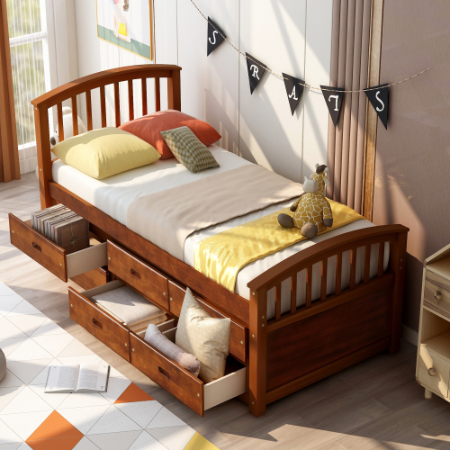 Orisfur. Twin Size Platform Storage Bed Solid Wood Bed with 6 Drawers、、casual