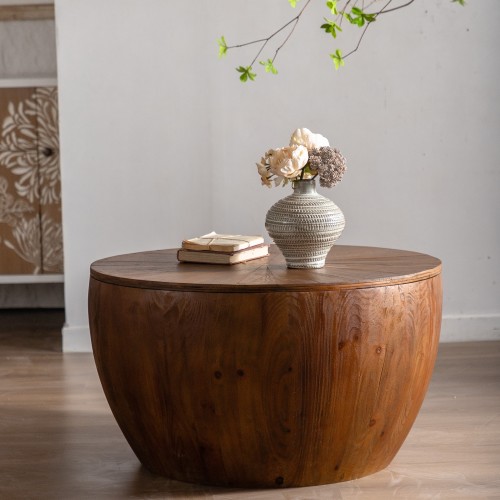 31.50"Vintage Style Bucket Shaped Coffee Table for Office, Dining Room and Living Room(Same SKU:W757P170149)、、xpatfood
