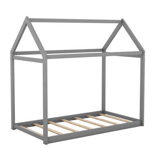 Twin Size Wooden House Bed, White、、casual