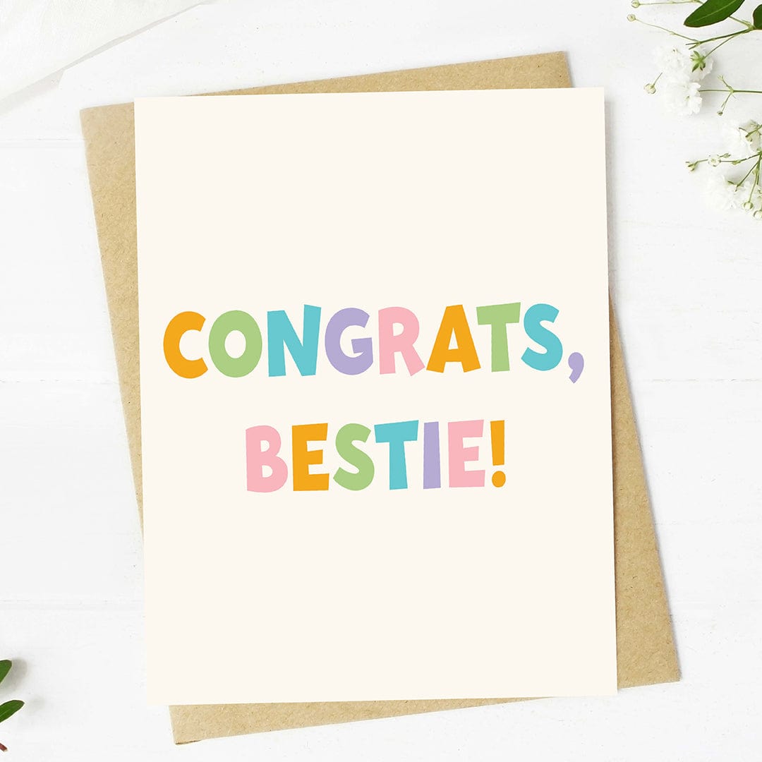  Congrats bestie! Multicolor Text Card、mySite、ghnorth