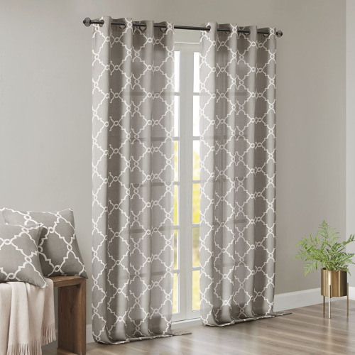Fretwork Print Grommet Top Window Curtain Panel(Only 1 Pc Panel)、、eastwooduniform
