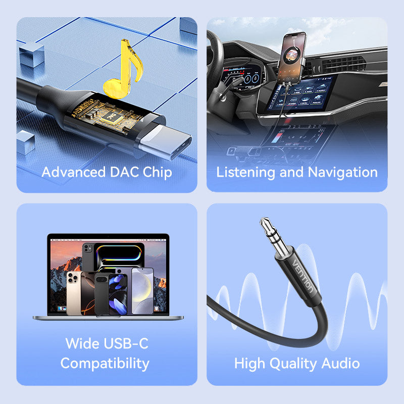 Vention USB-C Male to 3.5mm Male Audio Cable with DAC Adapter ABS Type、mySite、fannypackpong