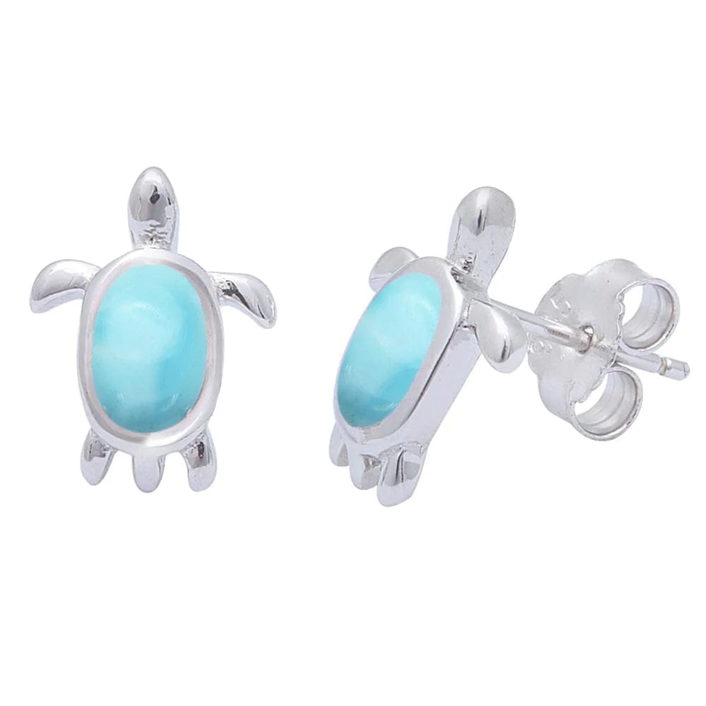 Larimar or Blue Created Opal Turtle Post Earrings Sterling Silver、mySite、g9winljtr