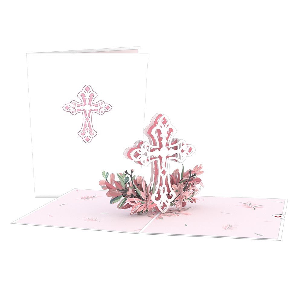 Pink Floral Cross Pop-Up Card、mySite、solidvoid