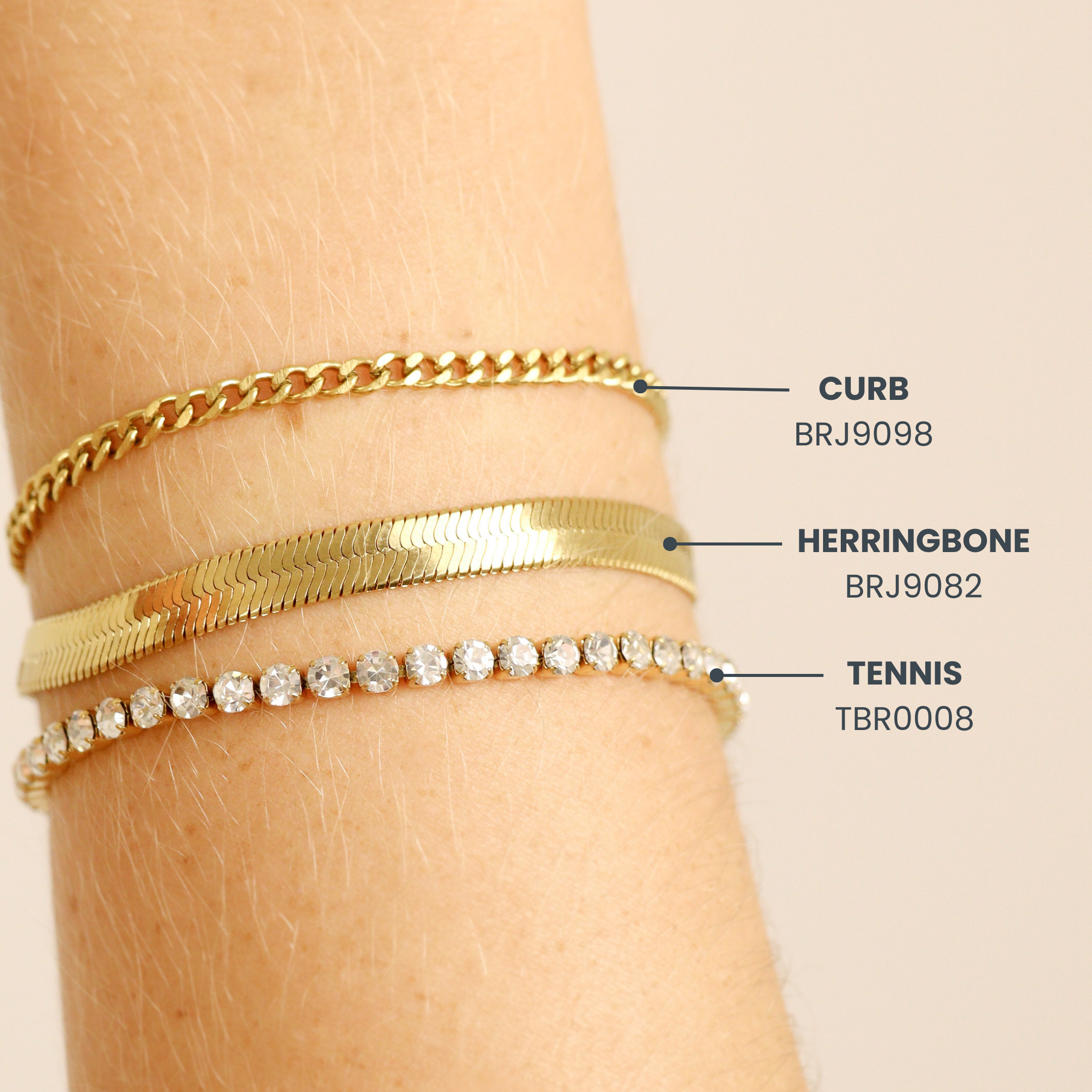 18K Gold PVD Stainless Steel Diamond Cut Curb Chain Bracelet / BRJ9098、mySite、dreamappss