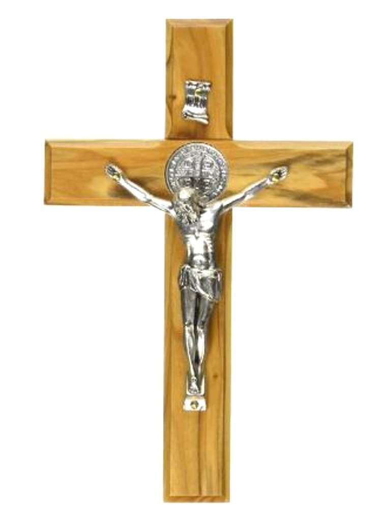Holy Land Market Saint Benedict Wall Crucifix Handmade Silver Tone Corpus、mySite、topwebapps