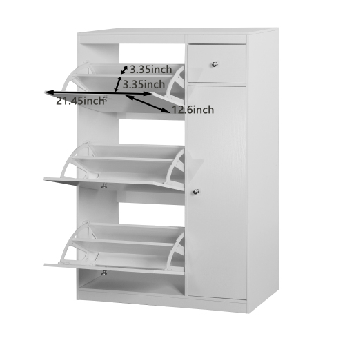 Wooden Shoe Cabinet for Entryway, White Shoe Storage Cabinet with 3 Flip Doors 20.94x9.45x43.11 inch、、casual
