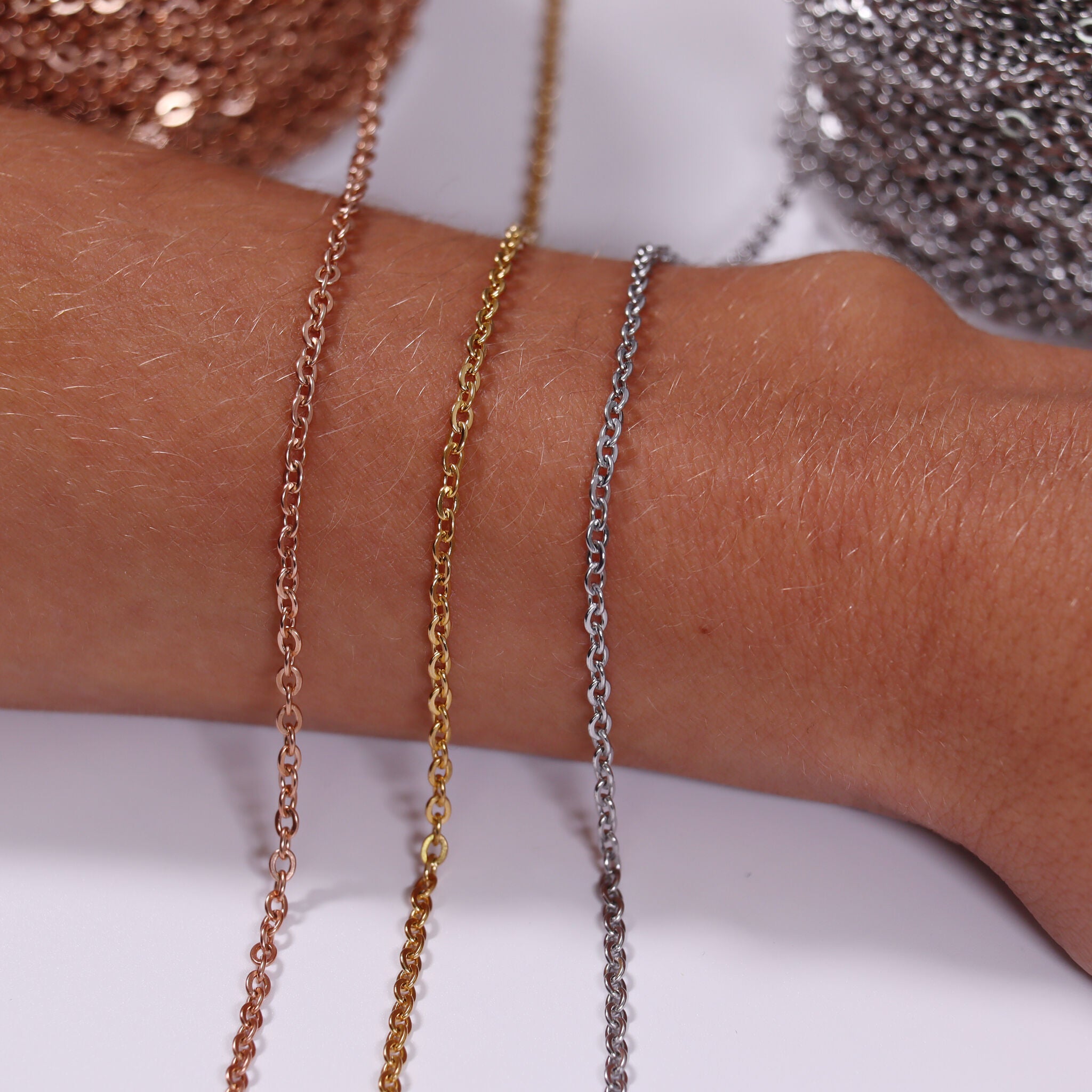 2.5mm 18K Gold PVD Stainless Steel Oval Loop Permanent Jewelry Chain By The Foot / SPL1010、mySite、dreamappss