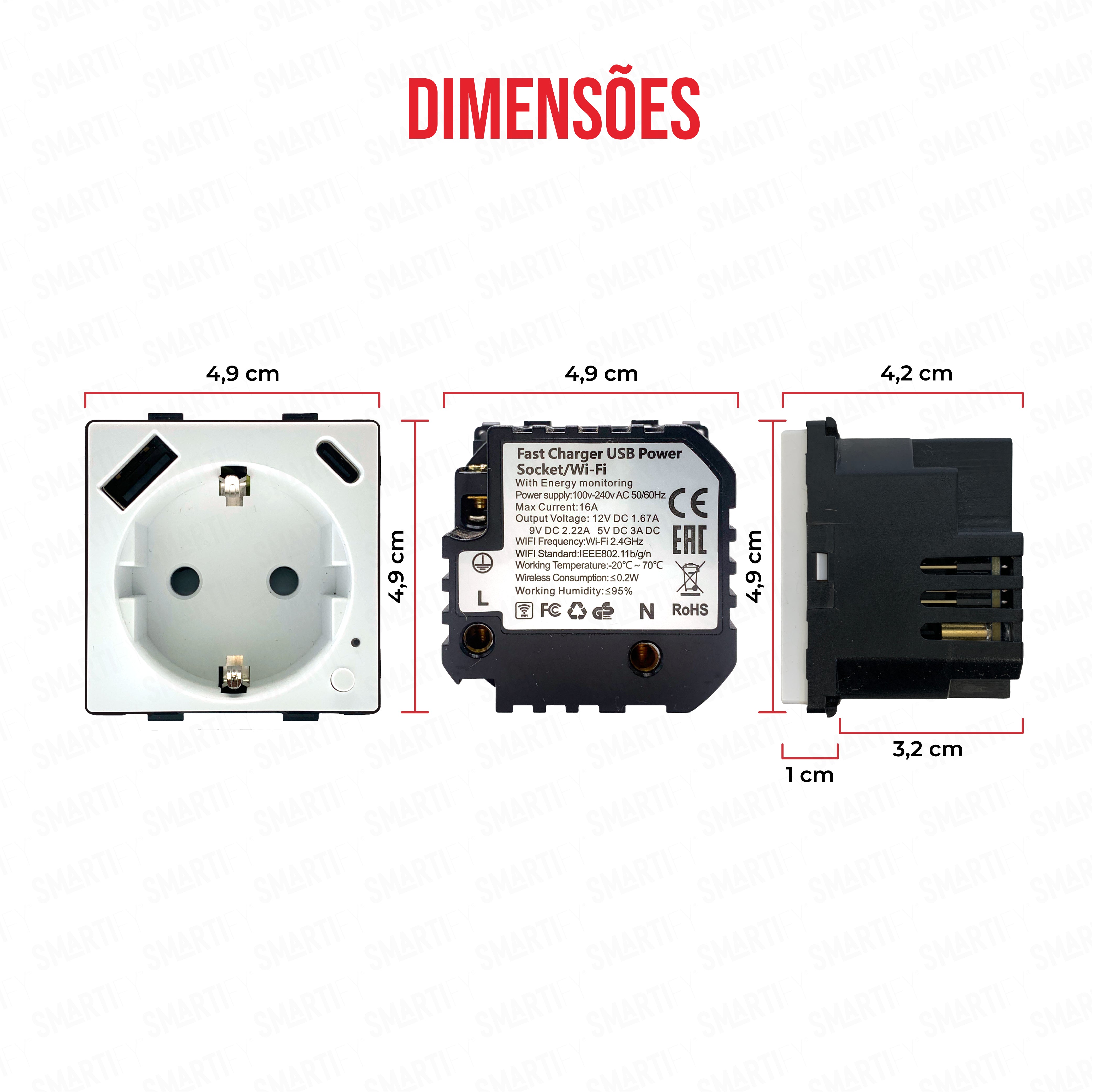 Smartify vPRO Módulo Tomada Inteligente Wifi c/ USB-C e USB-A c/ Medidor de Energia Branco - SYPMTUEWFBR、mySite、fannypackpong