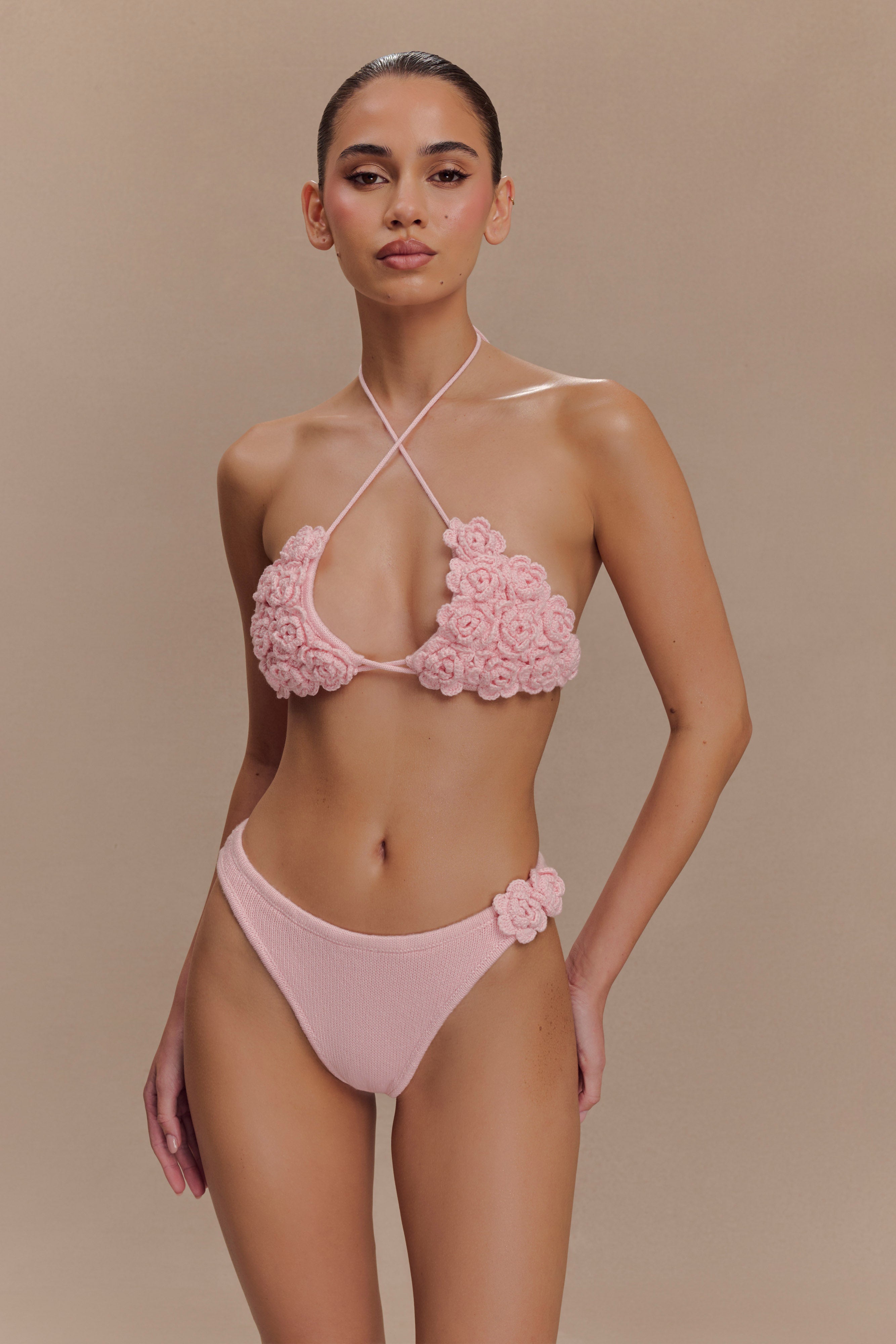 Aesha Floral Crochet Bikini Bottom - Pale Pink、mySite、solidvoid