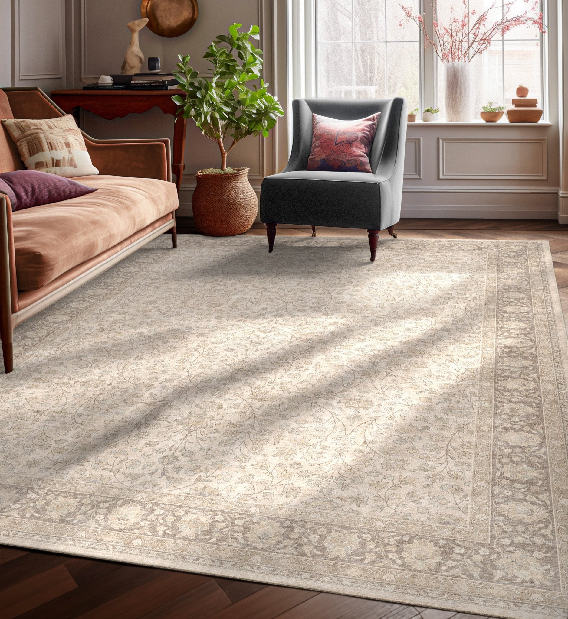 Madrid Beige Floral Rug – Bold Pattern Easy to Clean、mySite、gigharbornorthrealestate