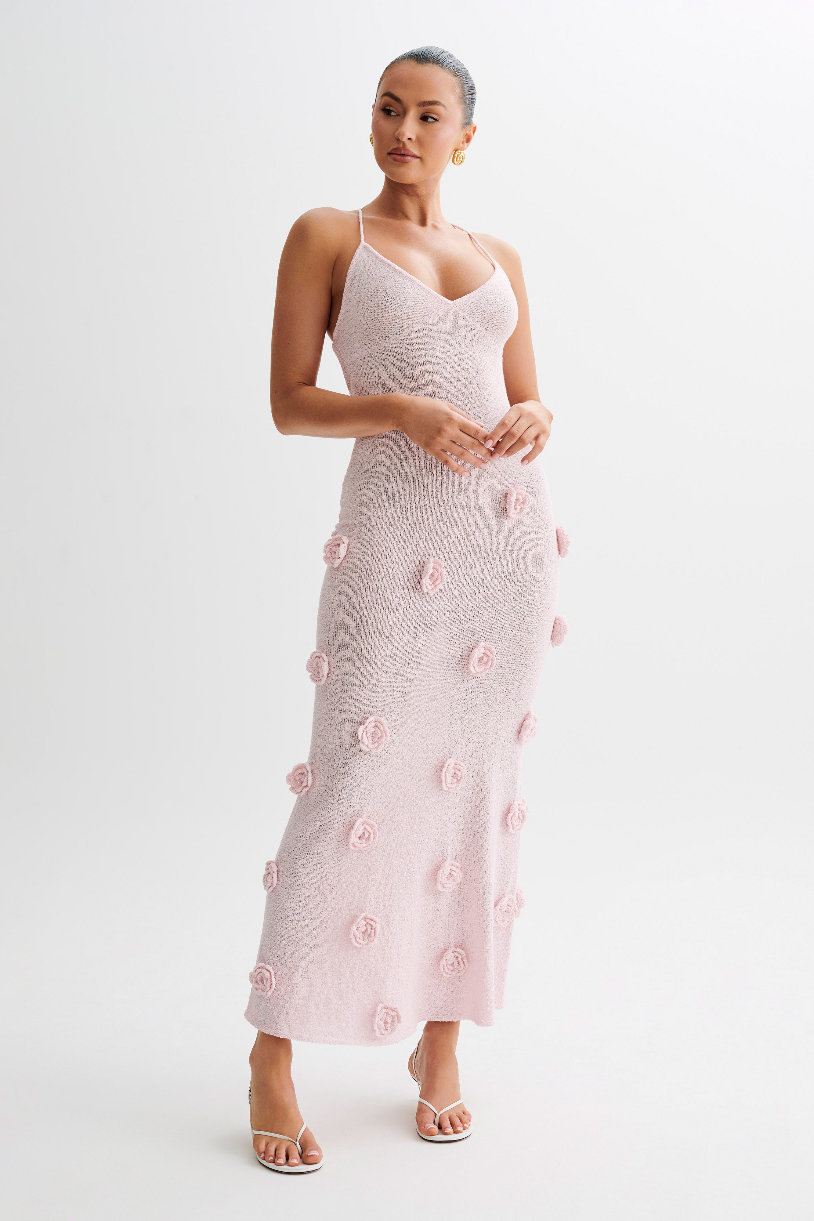 Suki Knit Maxi Dress With Flowers - Baby Pink、mySite、solidvoid