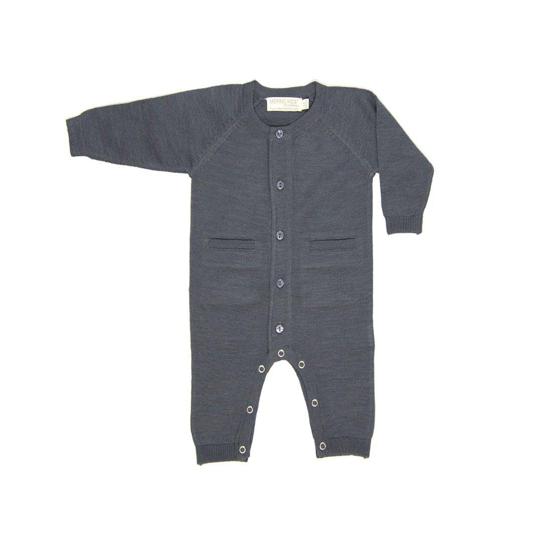  Merino Kids All-In-One Button Through Bodysuit - Dark Slate、mySite、merchandisen