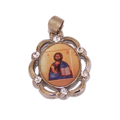  Jesus the Word - Christ Pantocrator - enamelled resined pewter medal with CZ stones (3 cm or 1.2 inches)、mySite、elrpsem3k