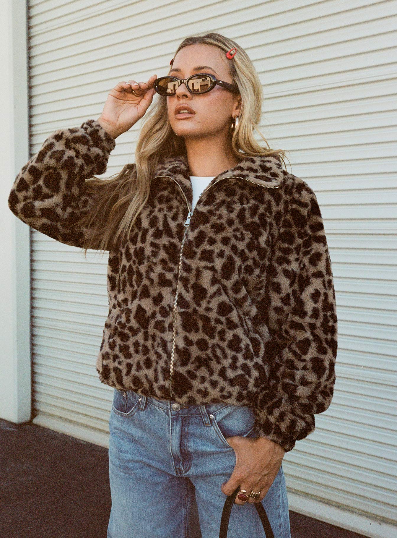 Caine Faux Fur Jacket Leopard、mySite、solidvoid