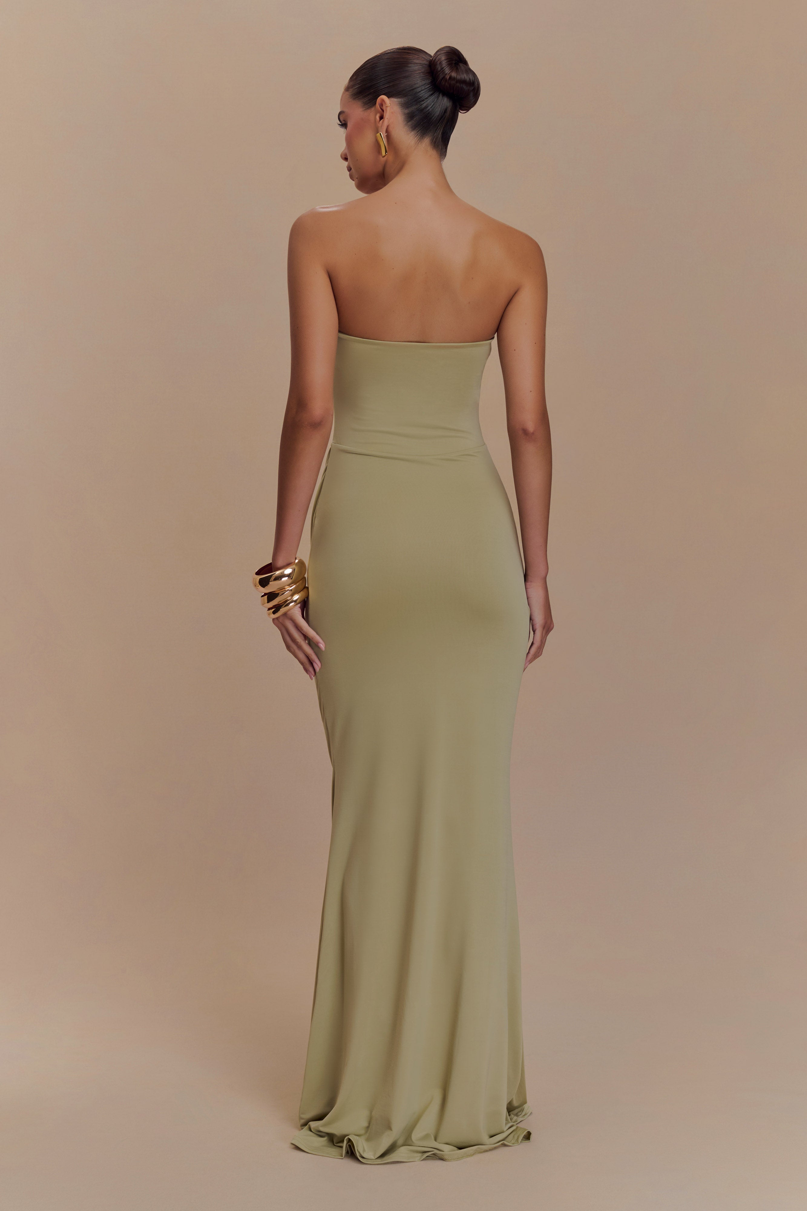 Madison Strapless Slinky Maxi Dress - Sage、mySite、solidvoid