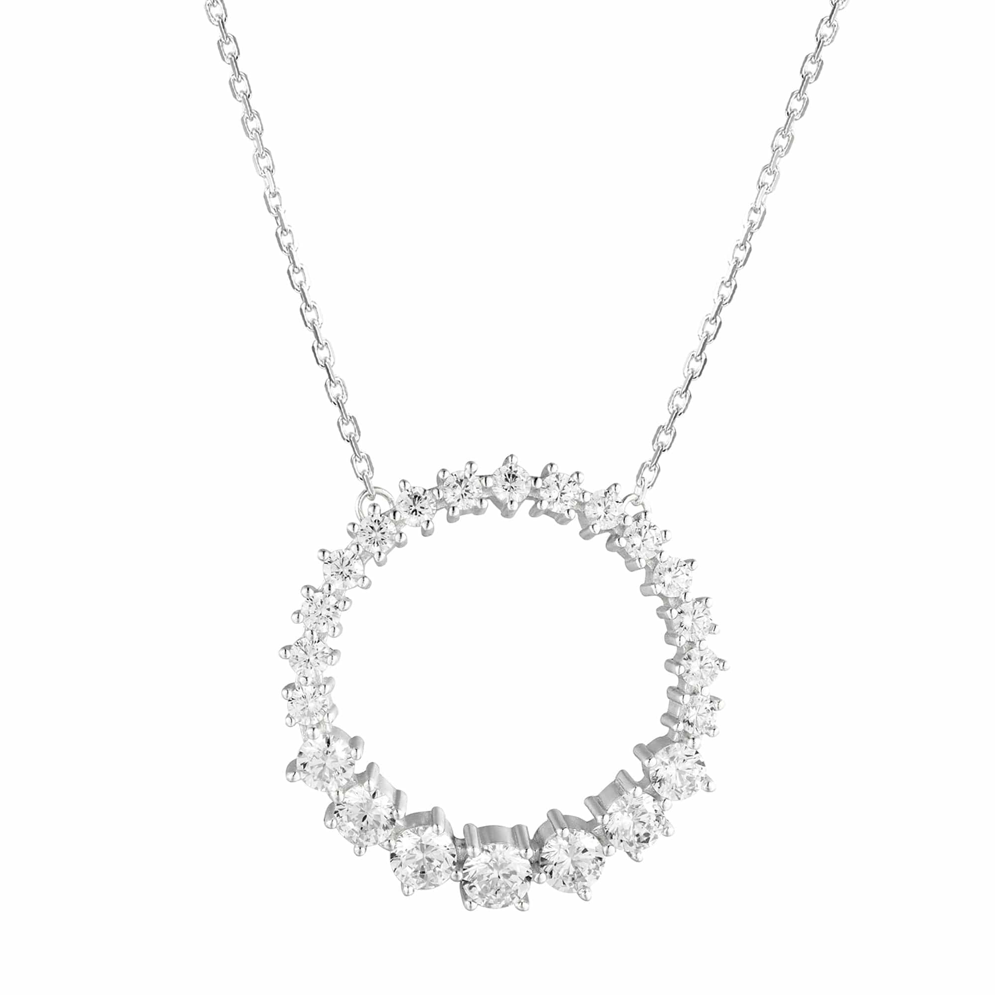 Finest Sterling SIlver Graduated CZ Eterninty Circle Necklace 18 Chain Stunning、mySite、g9winljtr