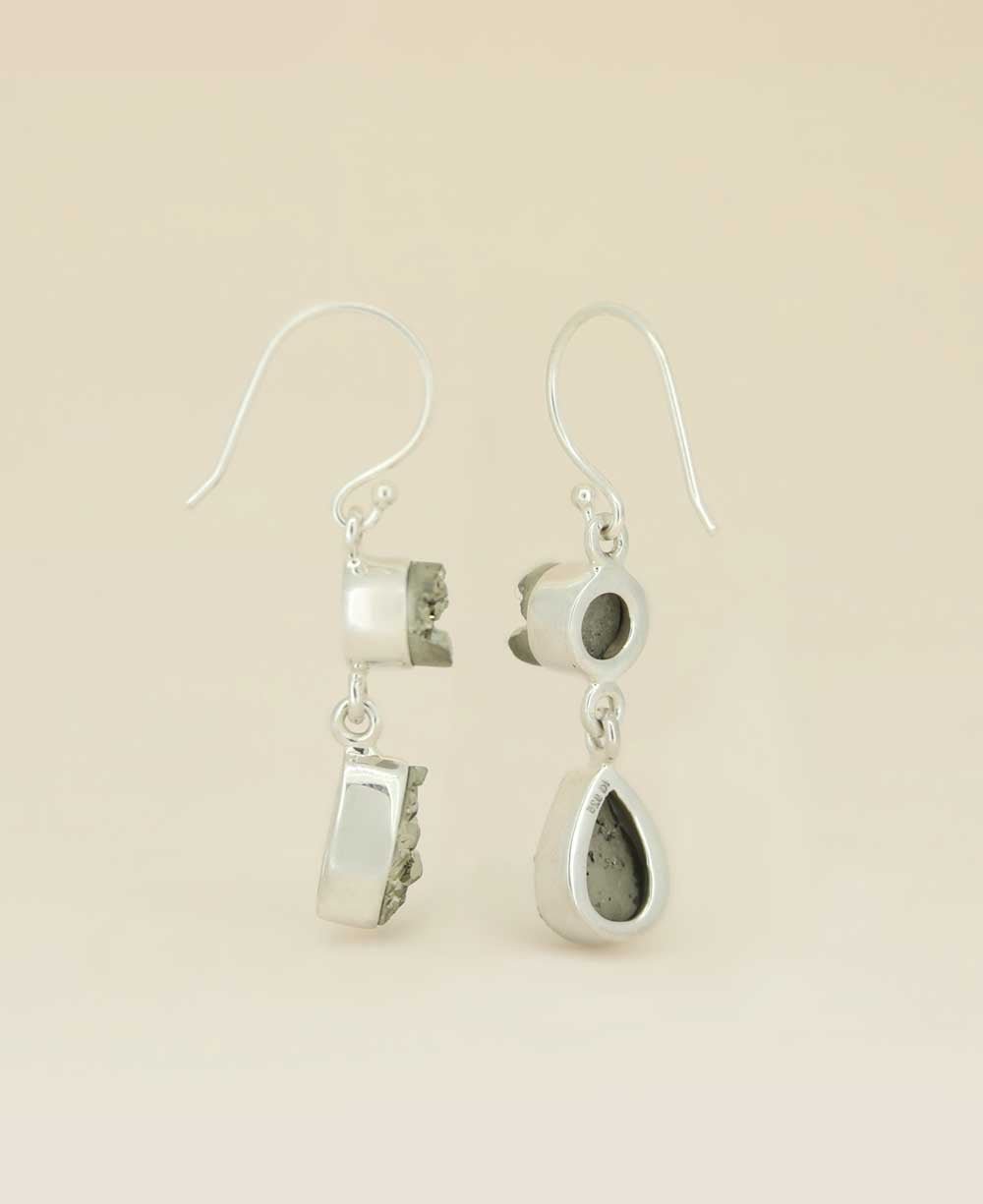 Sterling Silver Dual Pyrite Gemstone Dangle Earrings、mySite、topwebapps