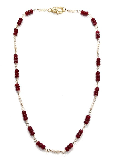 Sconset Flair Studio Faceted Ruby & Seed Pearl Necklace、mySite、noshort