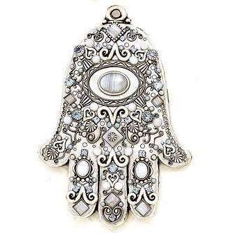 Michal Golan Blue Lace Agate & Swarovski Crystal Wall Hamsa、mySite、topwebapps