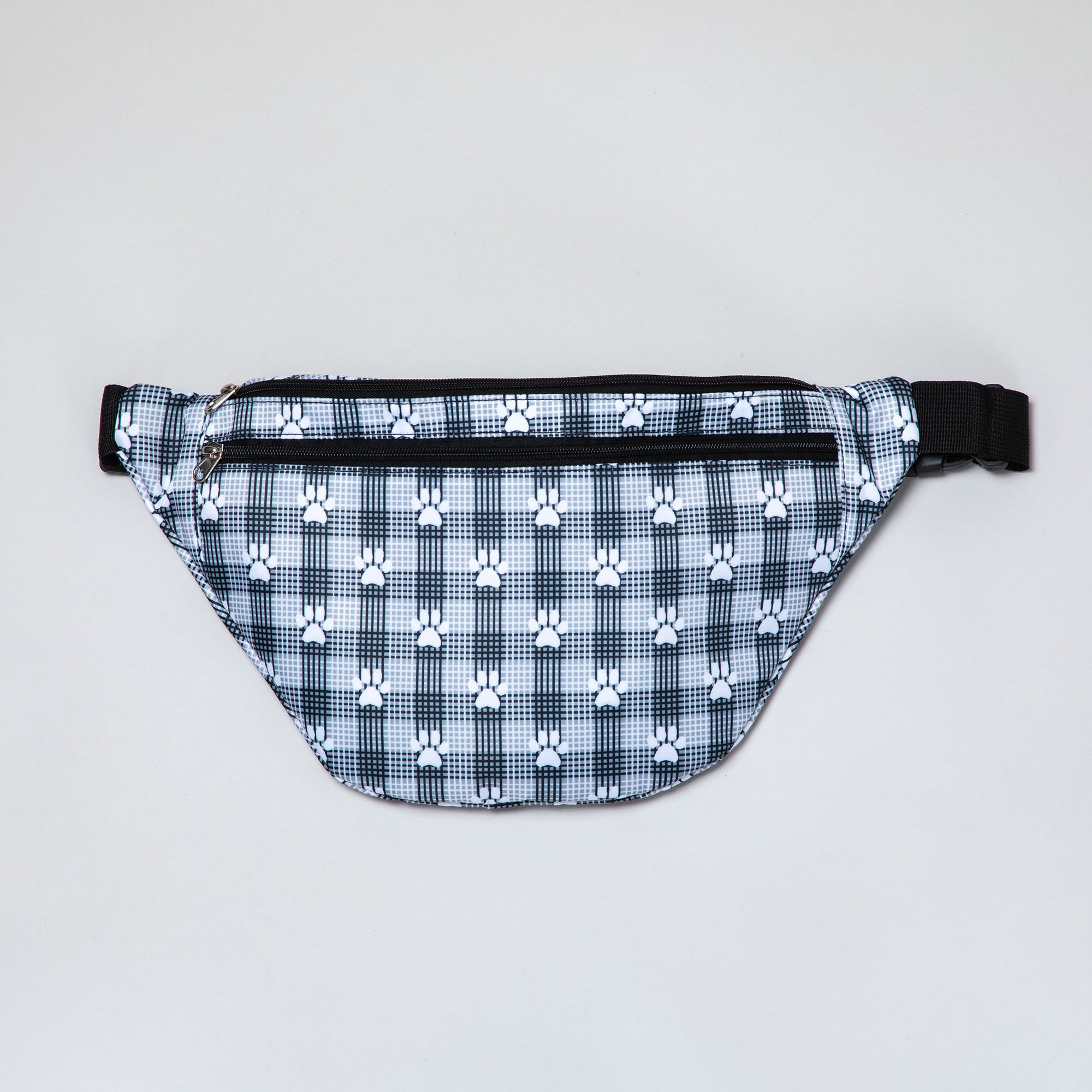 Plaid Paw Print Large Fanny Pack with 3 Zippered Pockets、mySite、camillekostekn
