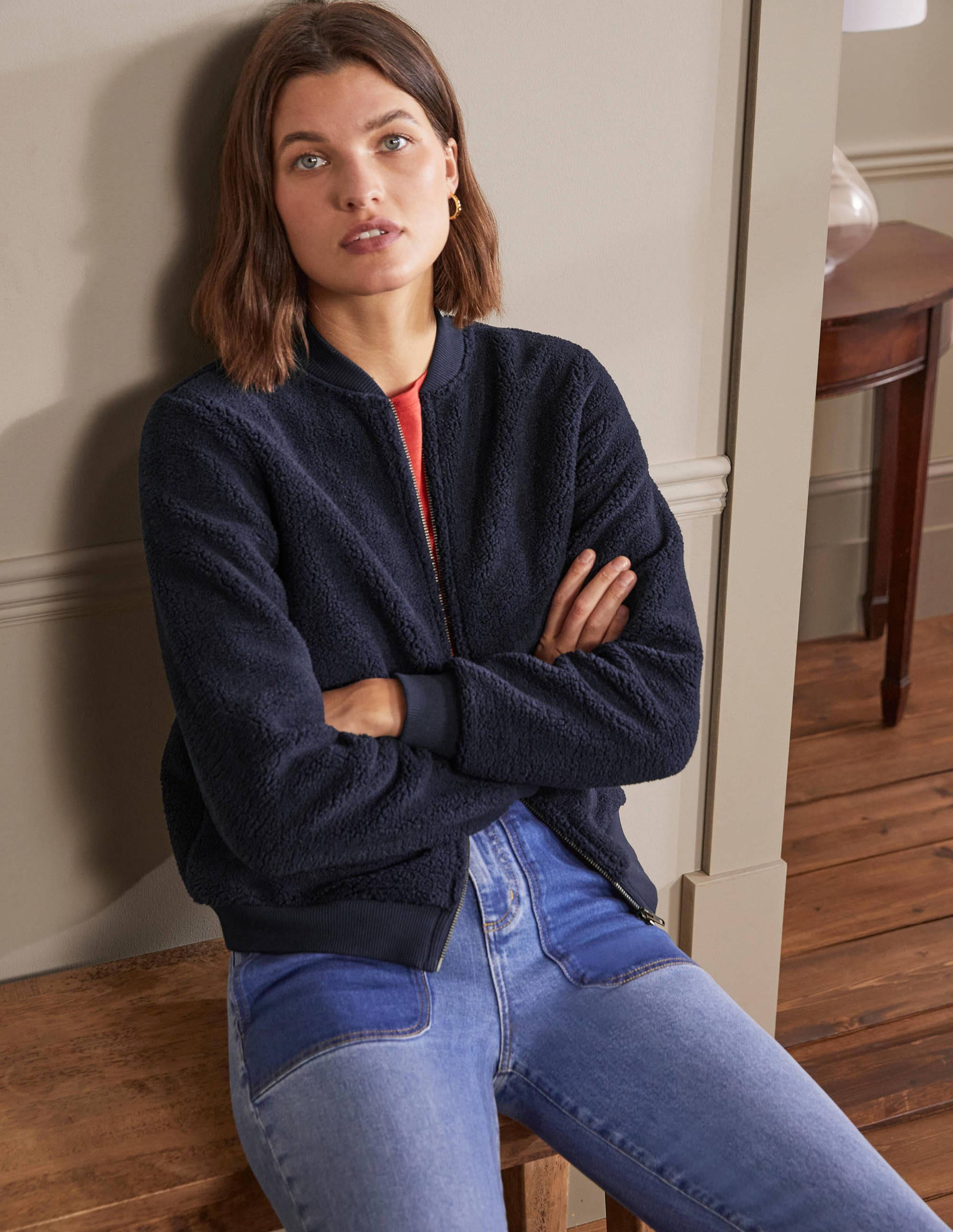  Teddy Zip-Through Jacket-Navy、mySite、ashleygrahame