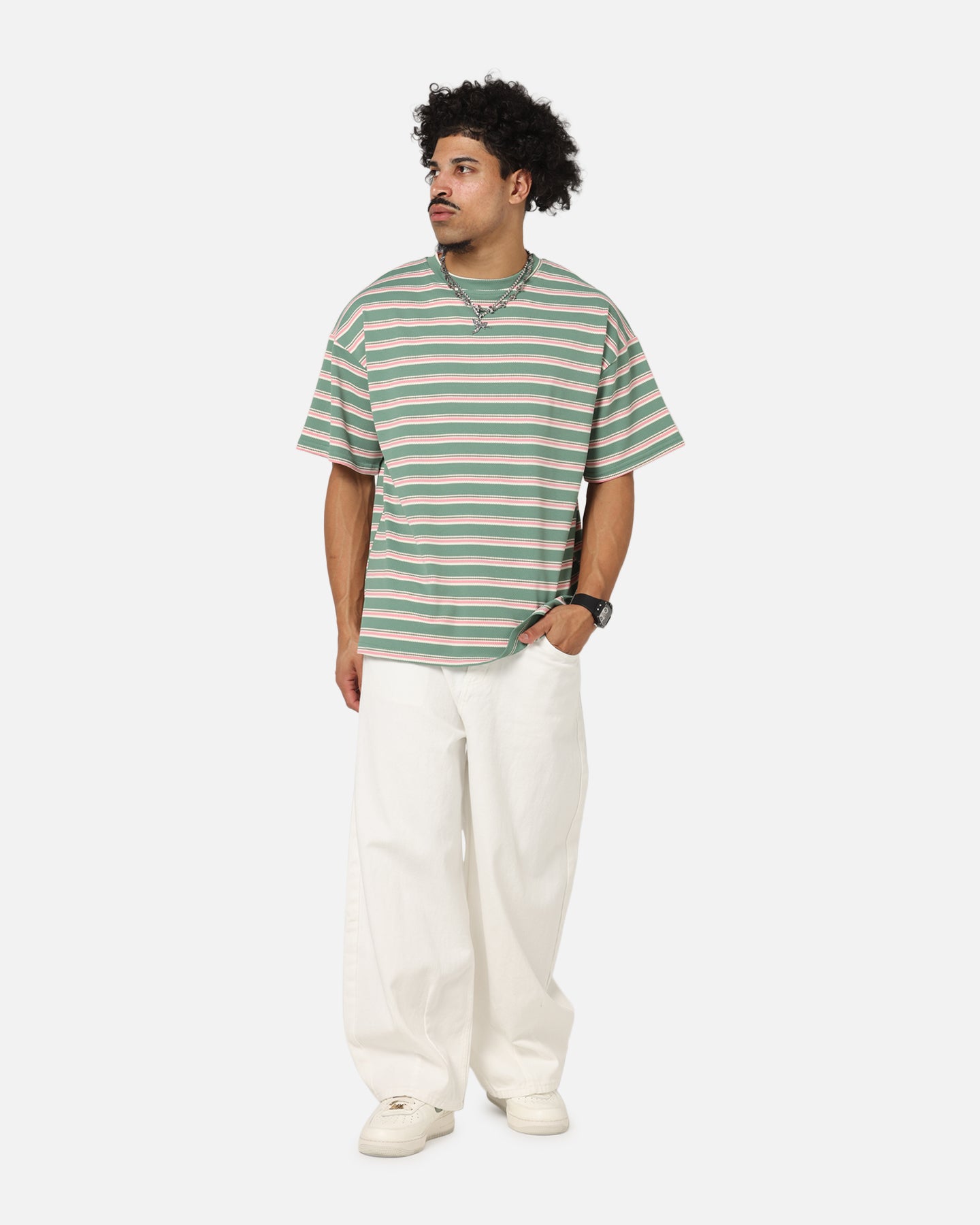 XXIII Standard Stripe T-Shirt Green/Pink、mySite、zt4zffjzw