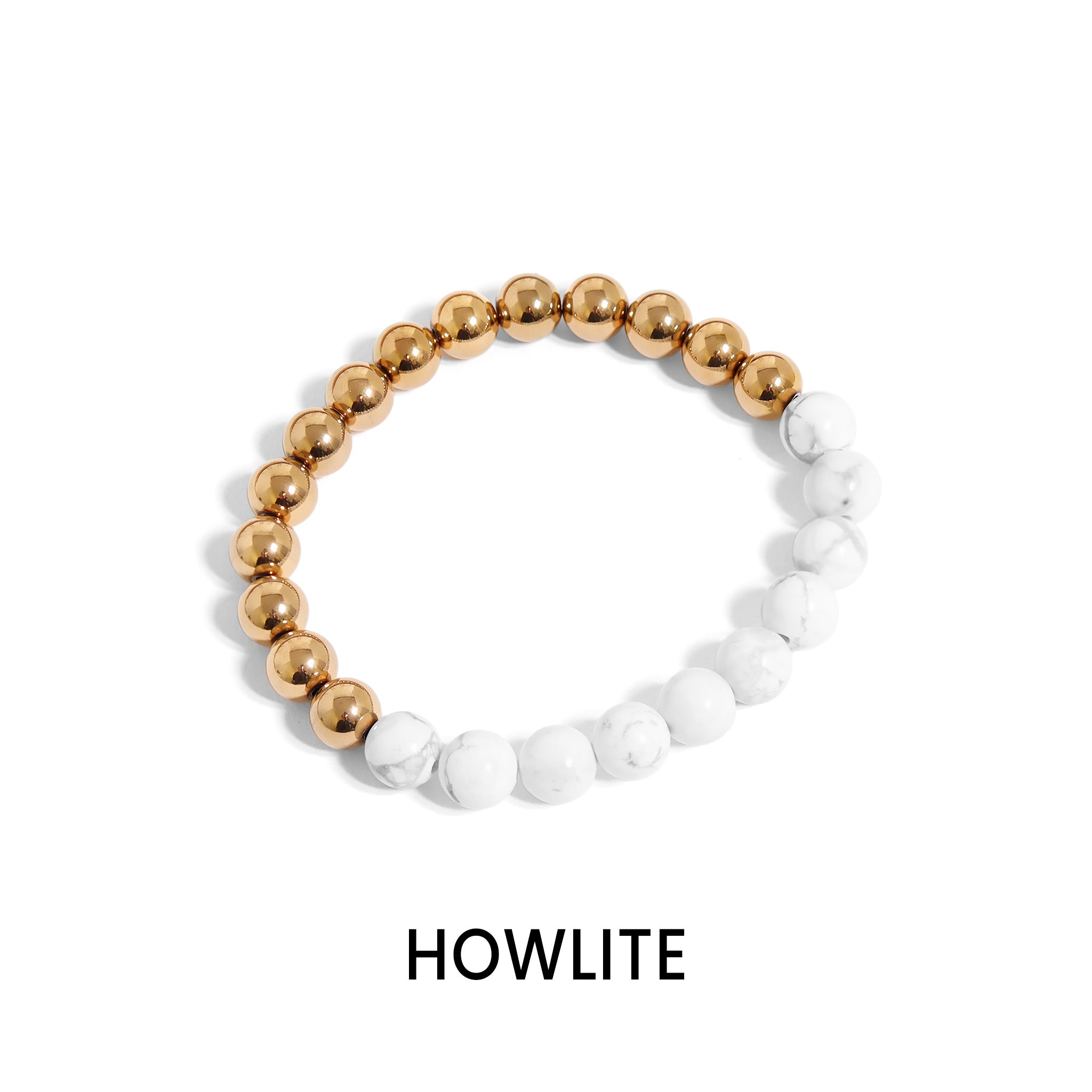 18K Gold PVD Stainless Steel Semi Precious Beaded Stretch Bracelets / SBB0355、mySite、dreamappss