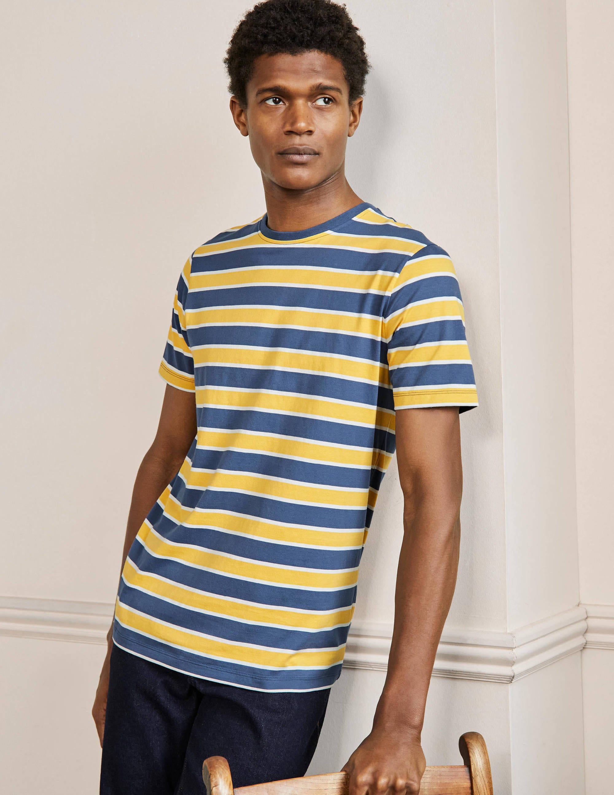  Classic Cotton T-shirt-Cornsilk/Enisgn Blue Stripe、mySite、ashleygrahame