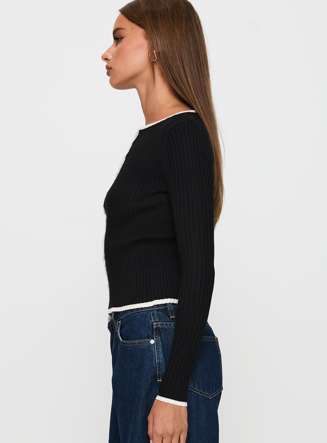 Bring Me Closer Button Up Long Sleeve Top Black / White、mySite、solidvoid