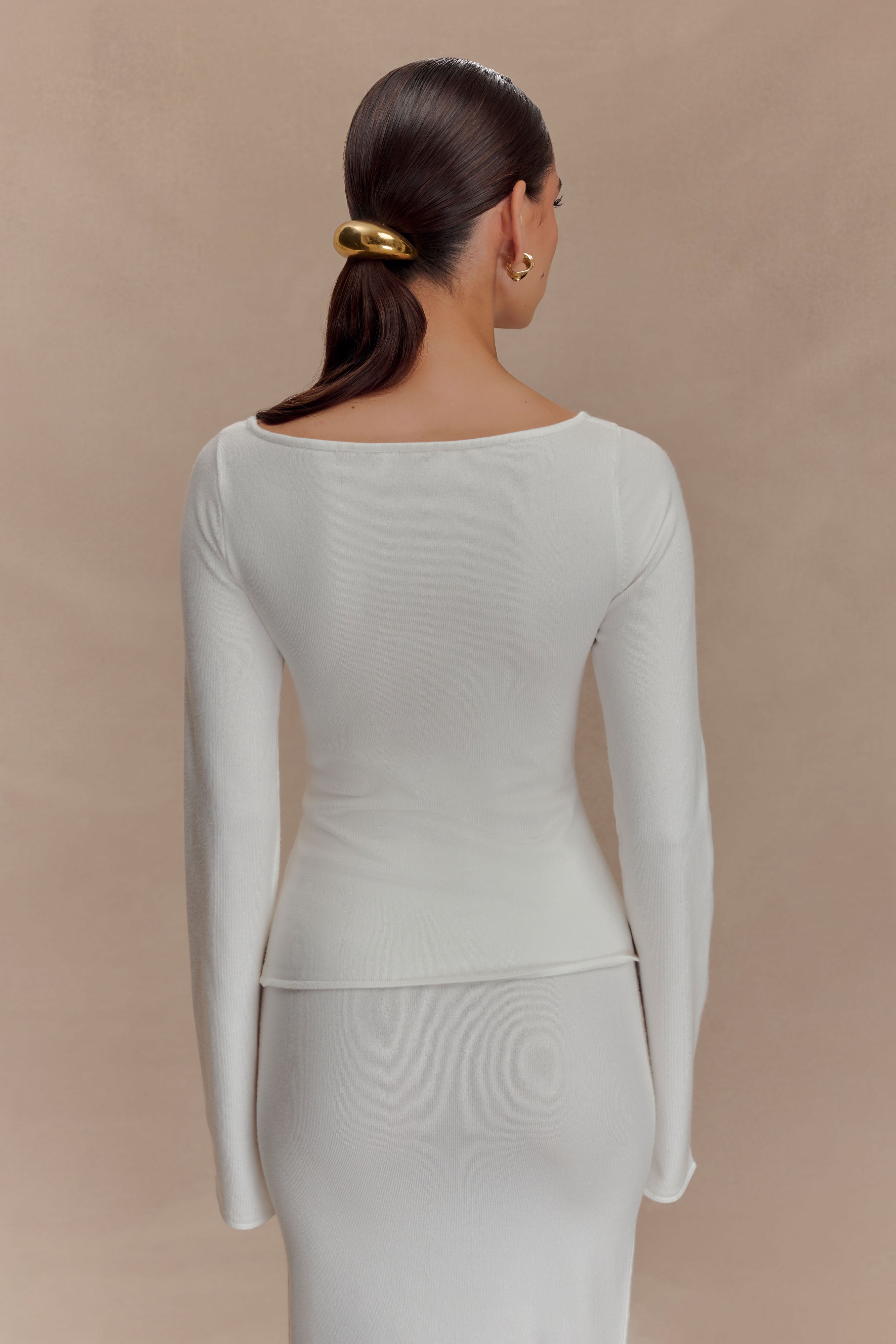 Alejandra Floral Long Sleeve Knit Top - White、mySite、solidvoid