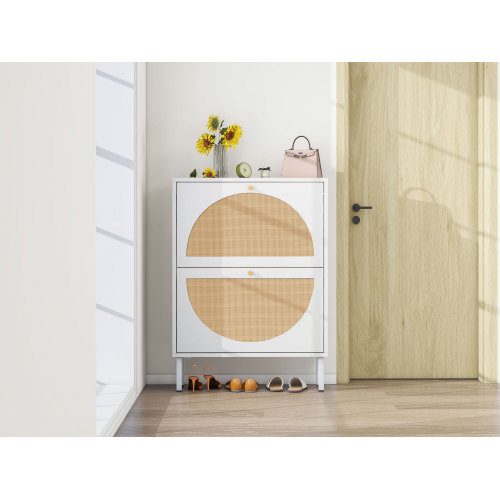 2 Door Shoe Rack, Rattan, Double Layer, Suitable for Living Room, Hallway、、casual