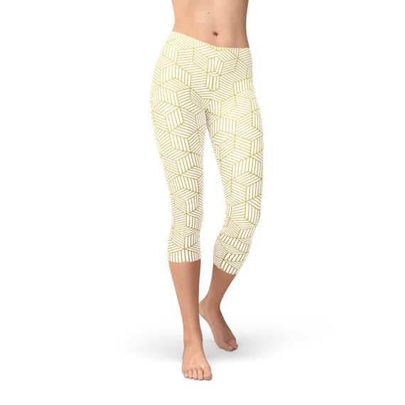  White Geometric Cube Capri Leggings、mySite、justintrudeaud