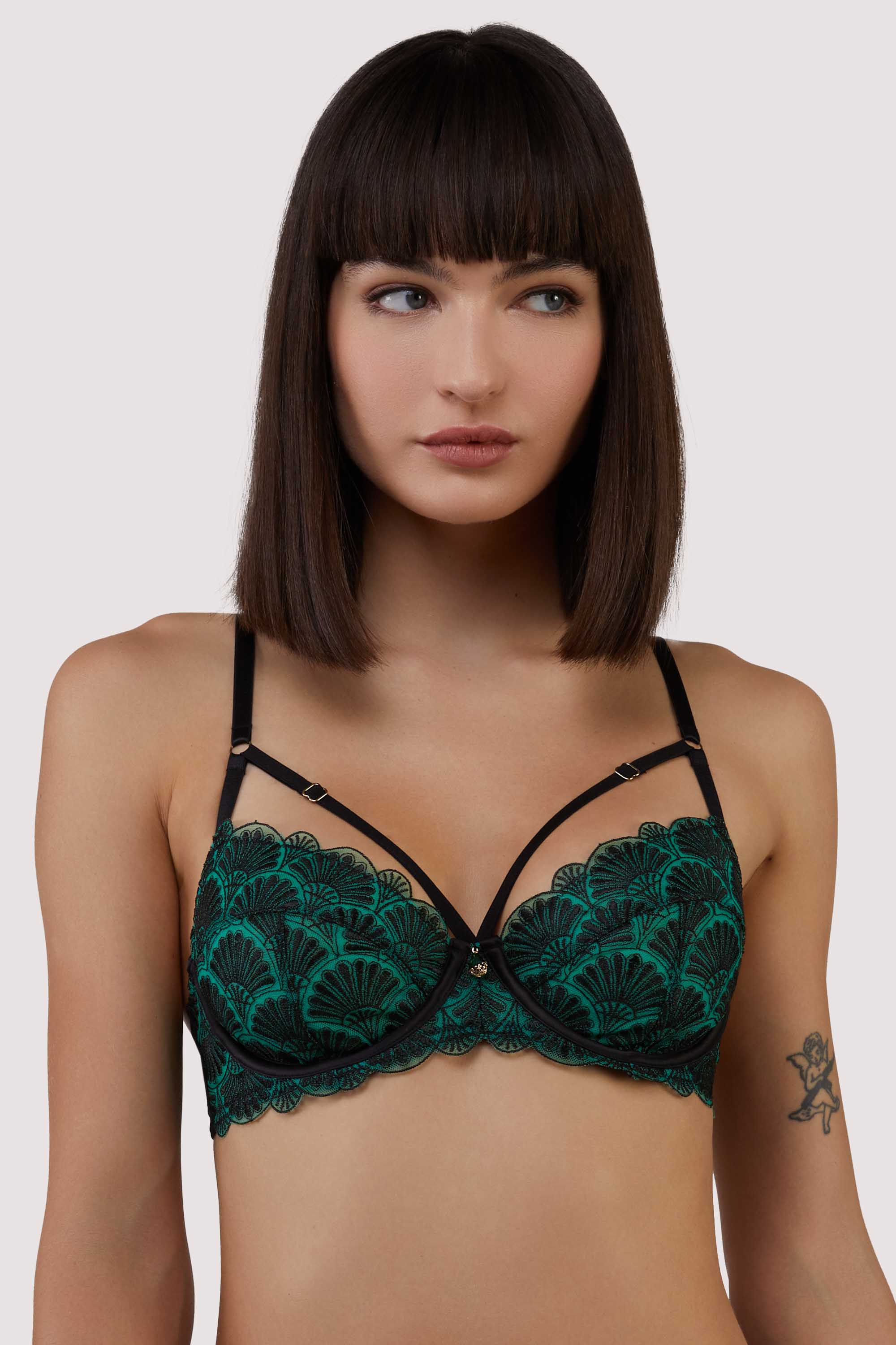 Mia Black and Jade Deco Embroidery Balconette Bra、mySite、bengalsvssteelers