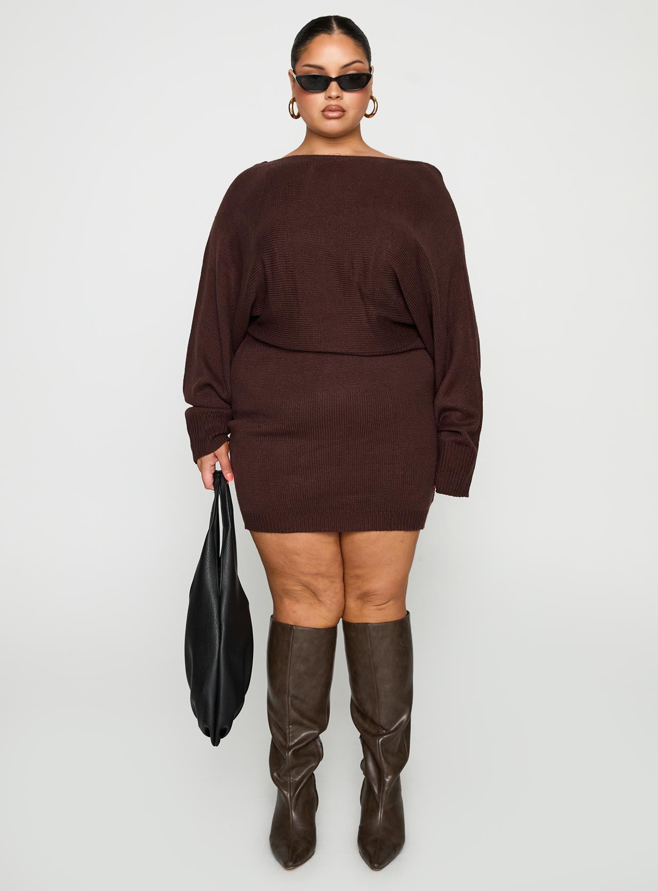 Bellamie Long Sleeve Mini Dress Chocolate Curve、mySite、solidvoid