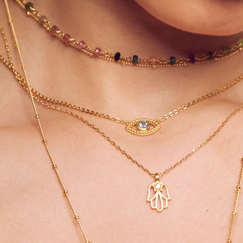 Evil Eye Blue Topaz Gold Choker Necklace、mySite、topwebapps