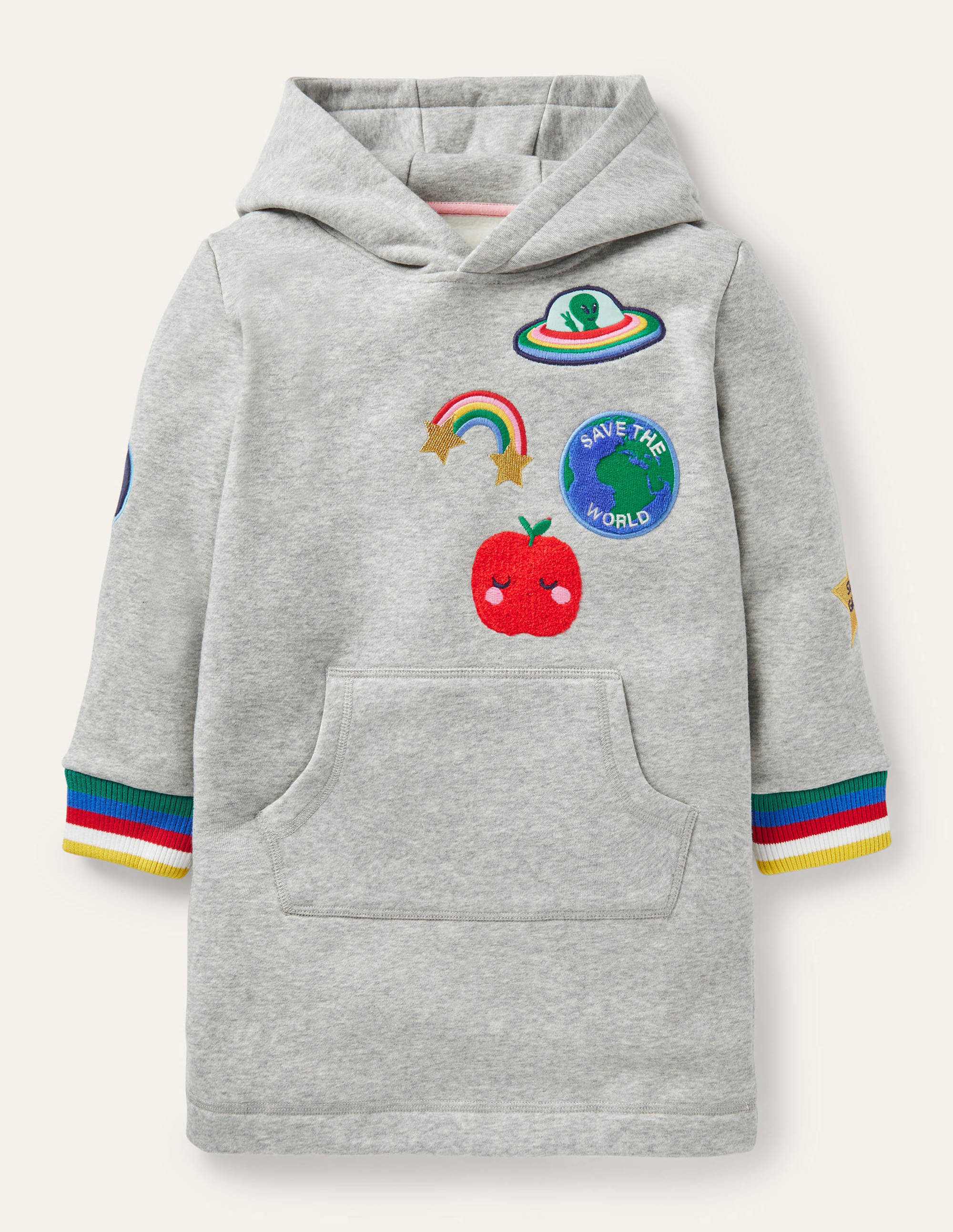 Cosy Hooded Sweatshirt Dress-Grey Marl Badges、mySite、ashleygrahame