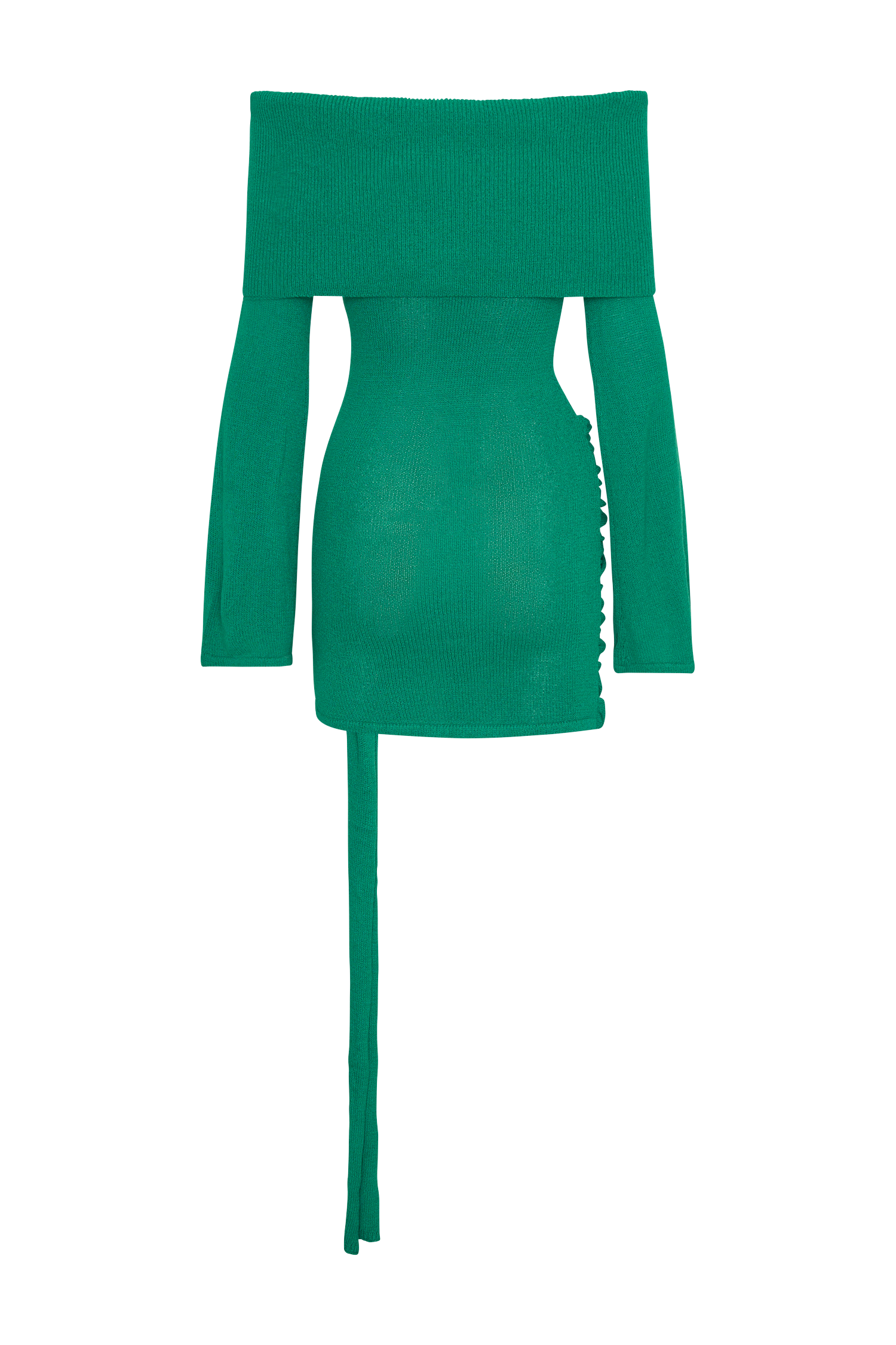 Camryn Off Shoulder Tie Knit Mini Dress - Green、mySite、solidvoid