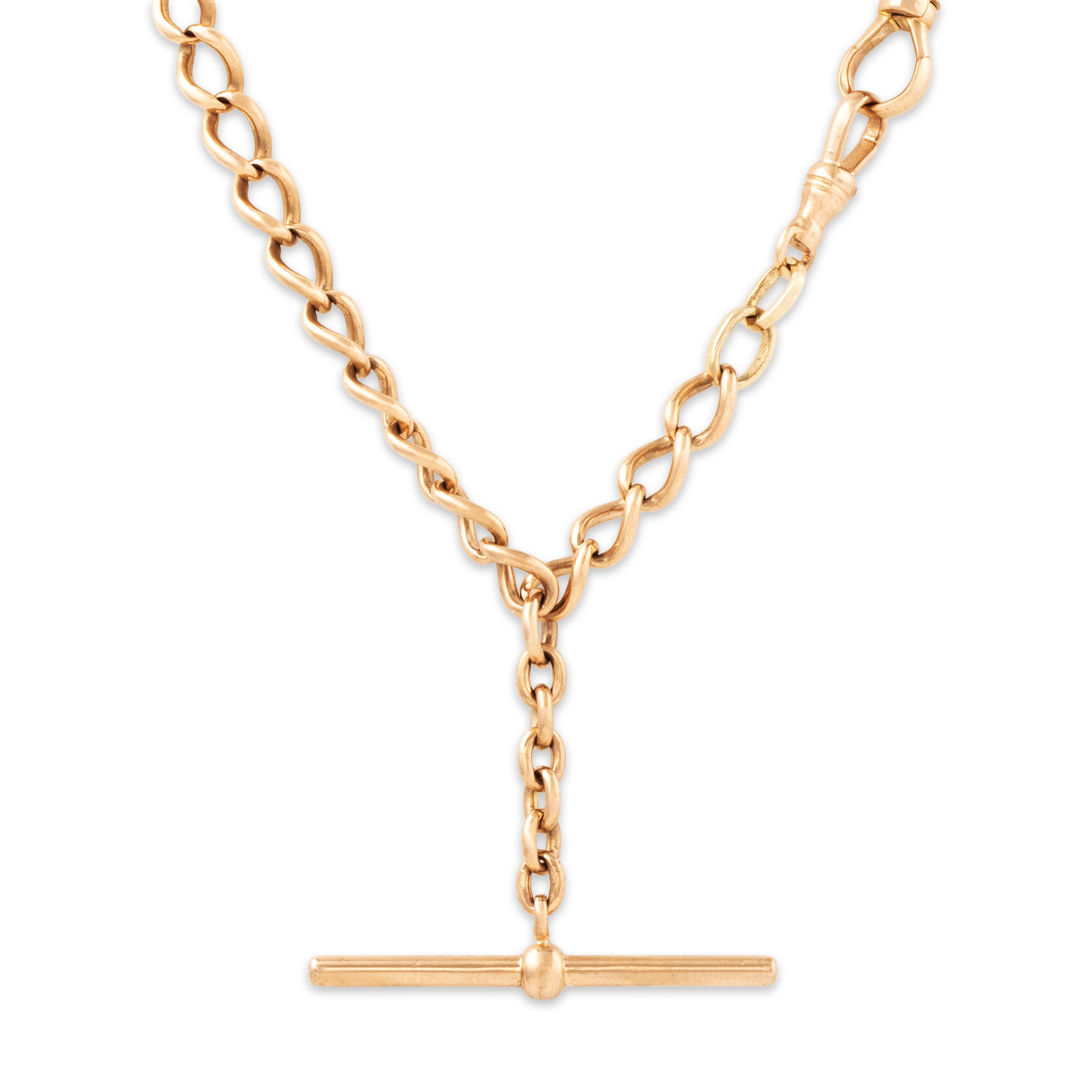 Antique Victorian Heavy 14k Rosy Yellow Gold Watch Chain T-Bar Necklace 15.75、mySite、hinf8tx79