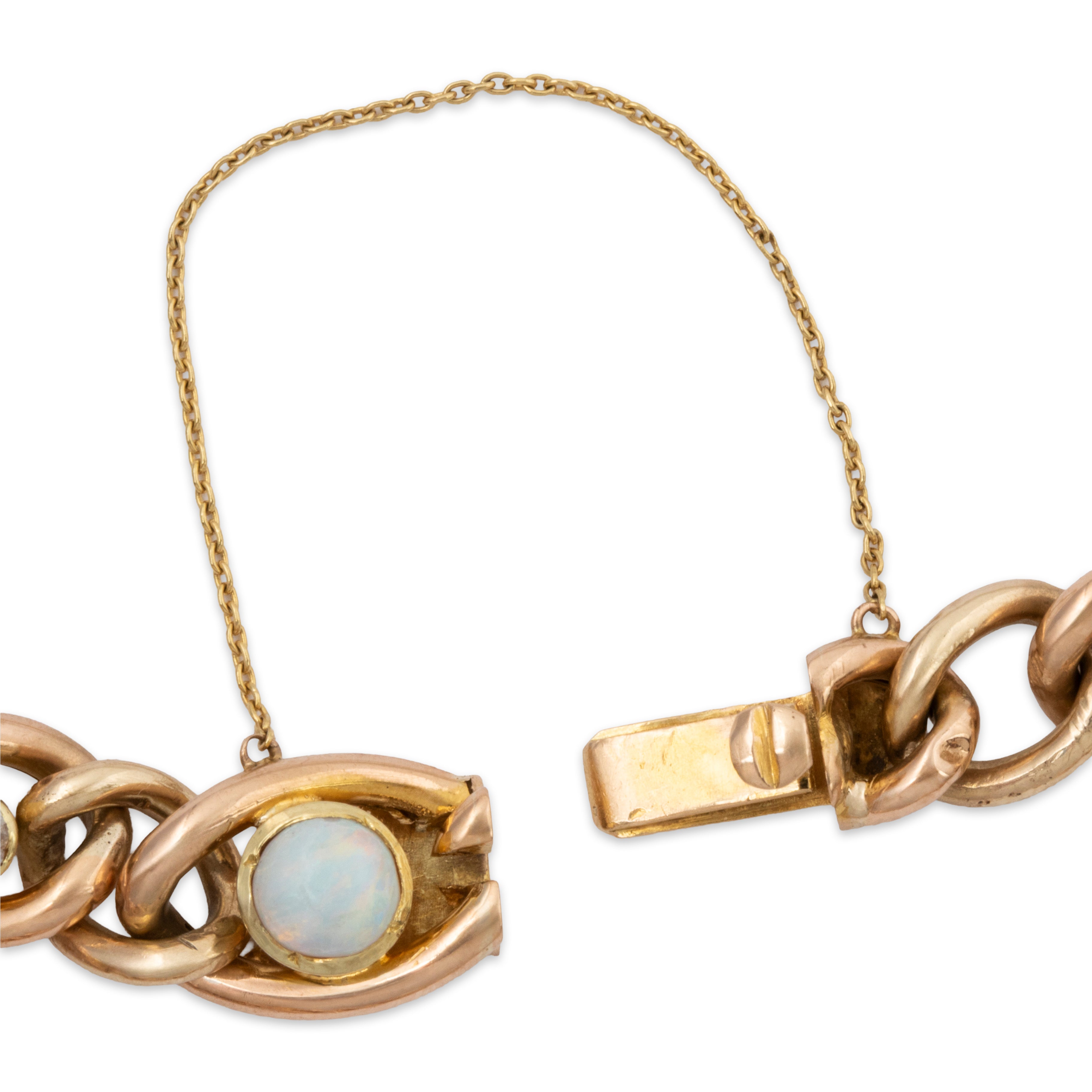 Antique European 15k Yellow Gold 2cttw Opal Old Mine Diamond Station Bracelet 6.75、mySite、hinf8tx79