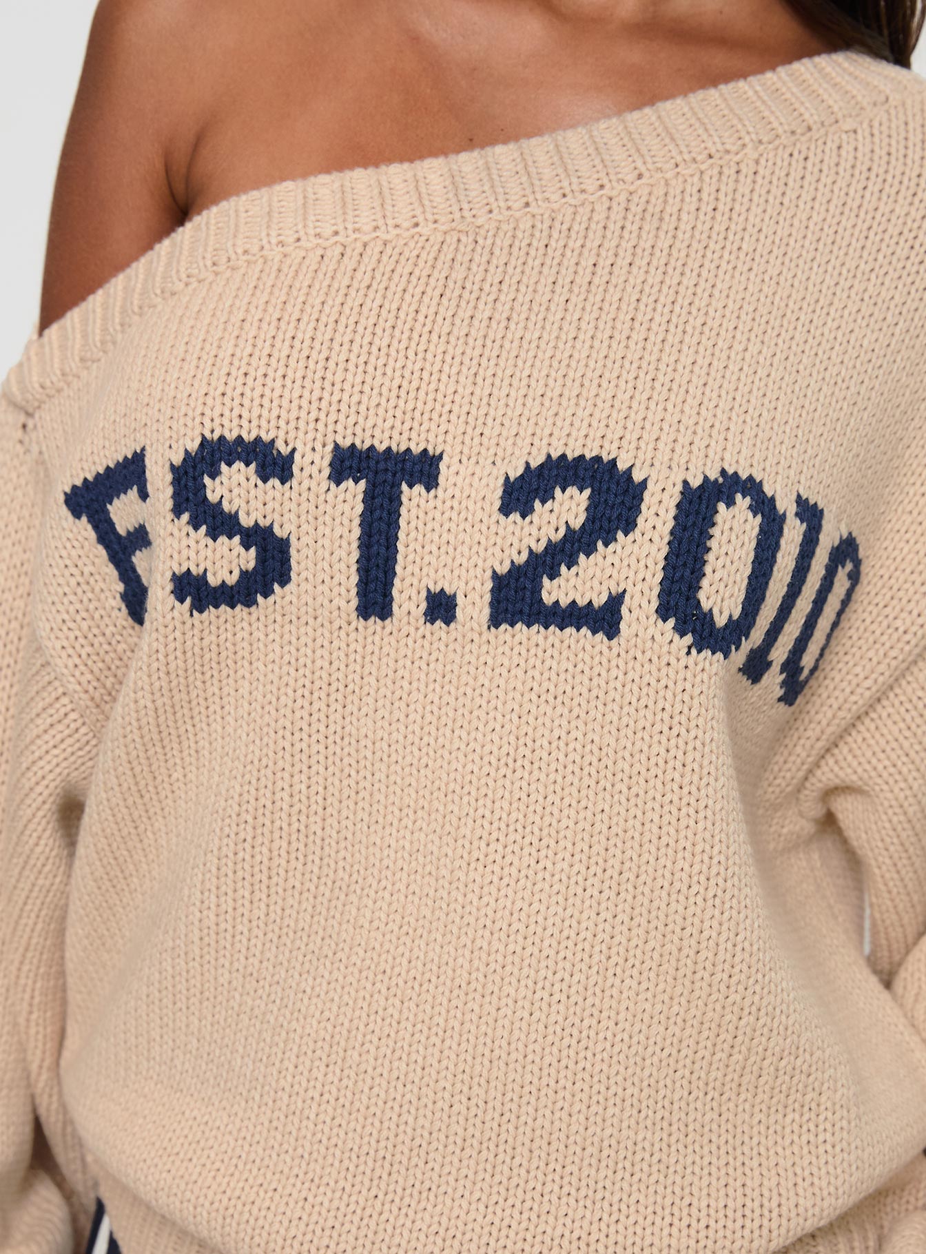 Jadynn Off Shoulder Knit Sweater Cream、mySite、solidvoid