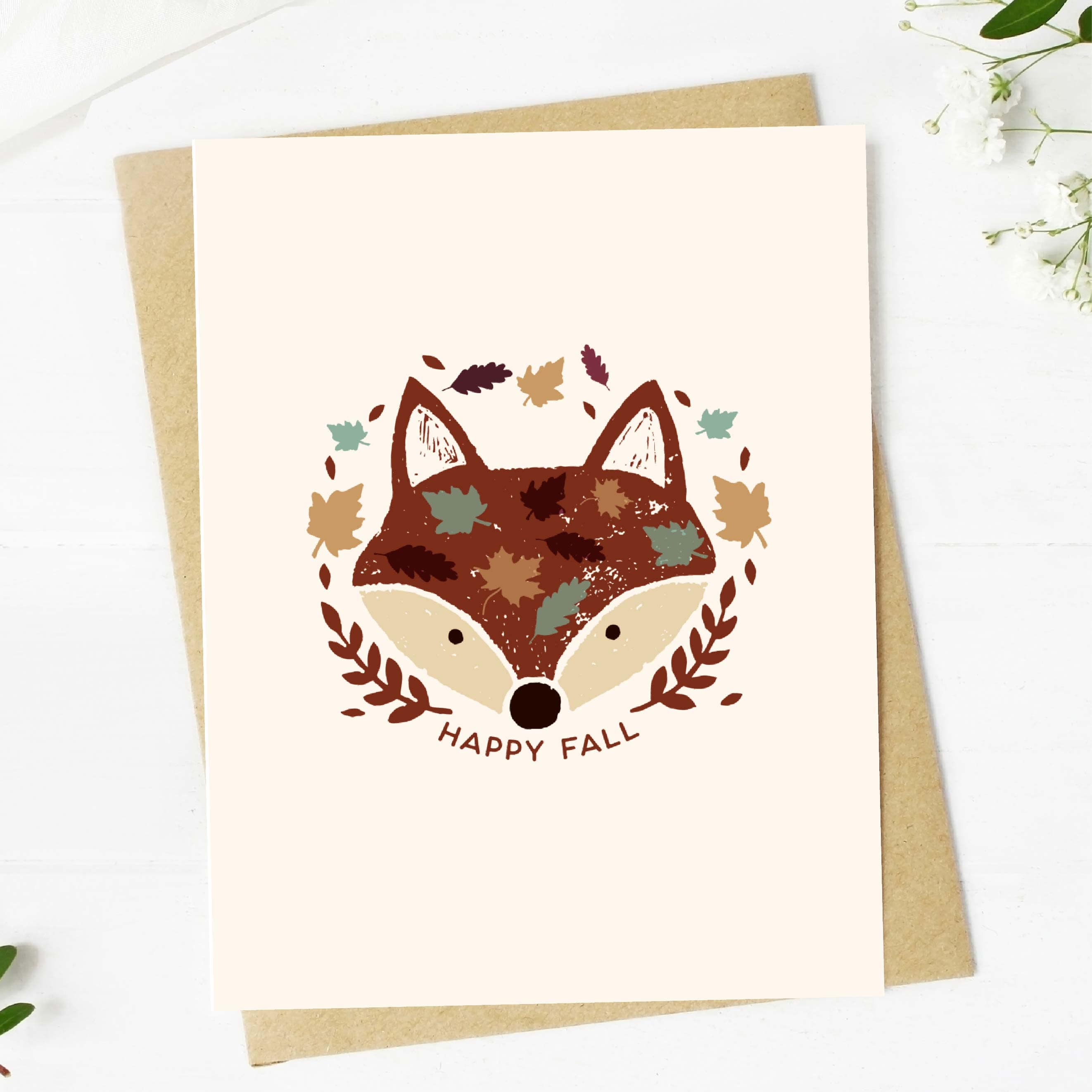  Happy Fall Fox Wreath Greeting Card、mySite、elrpsem3k