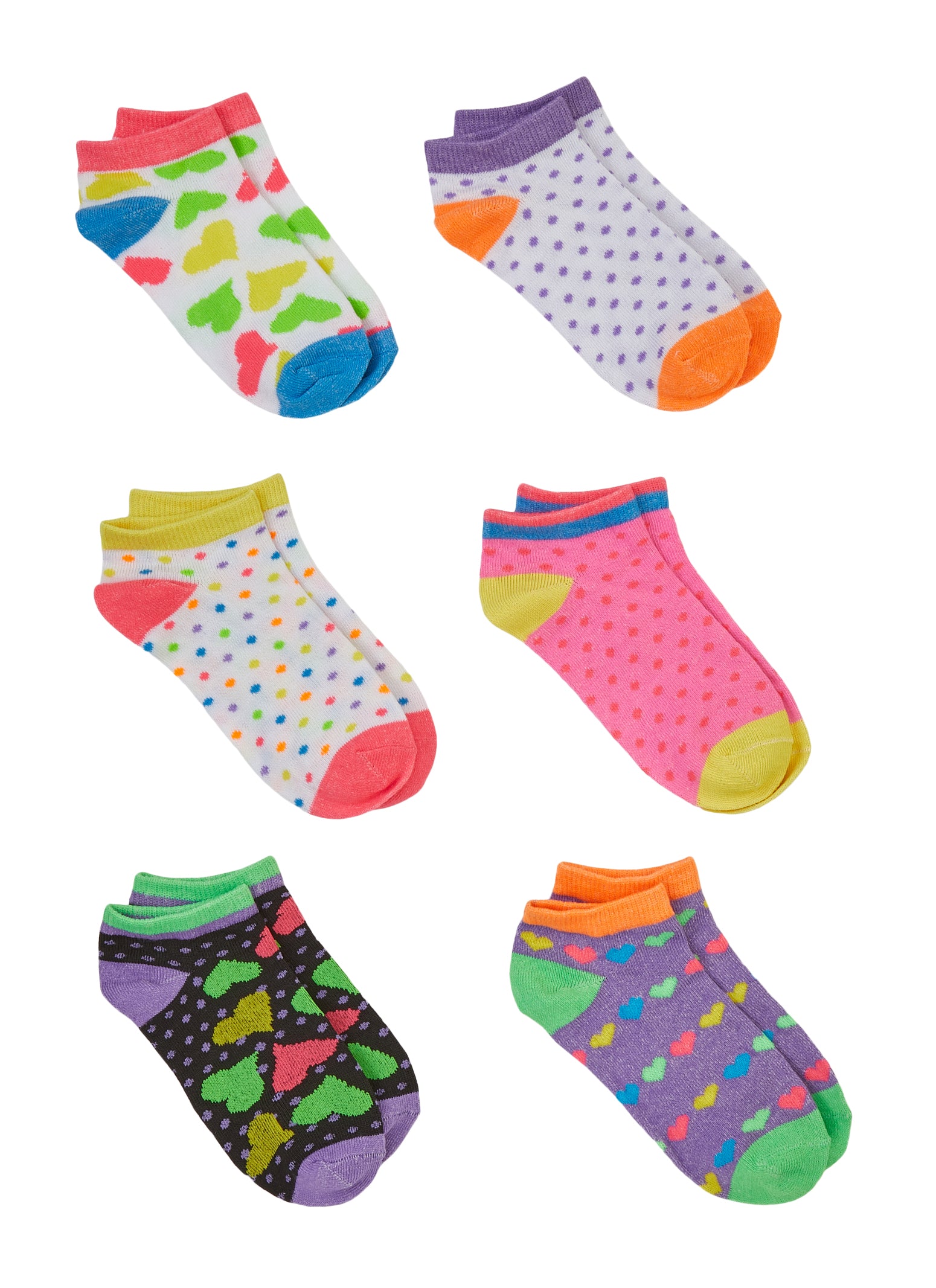 Girls Graphic Print Contrast Socks 6 Pack、mySite、camillekostekn