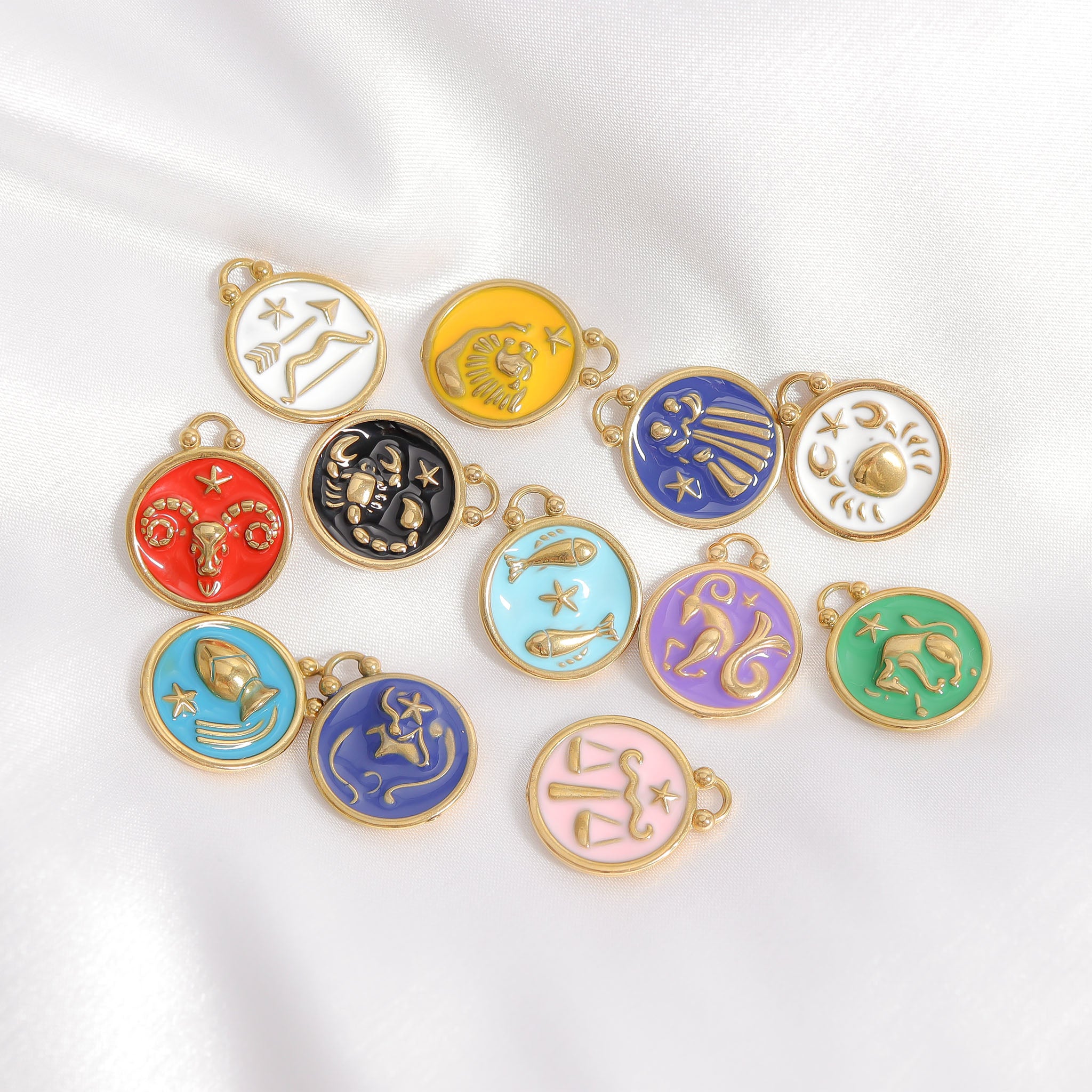 18K Gold PVD Stainless Steel Epoxy Filled Zodiac Pendants / PDL0218、mySite、dreamappss
