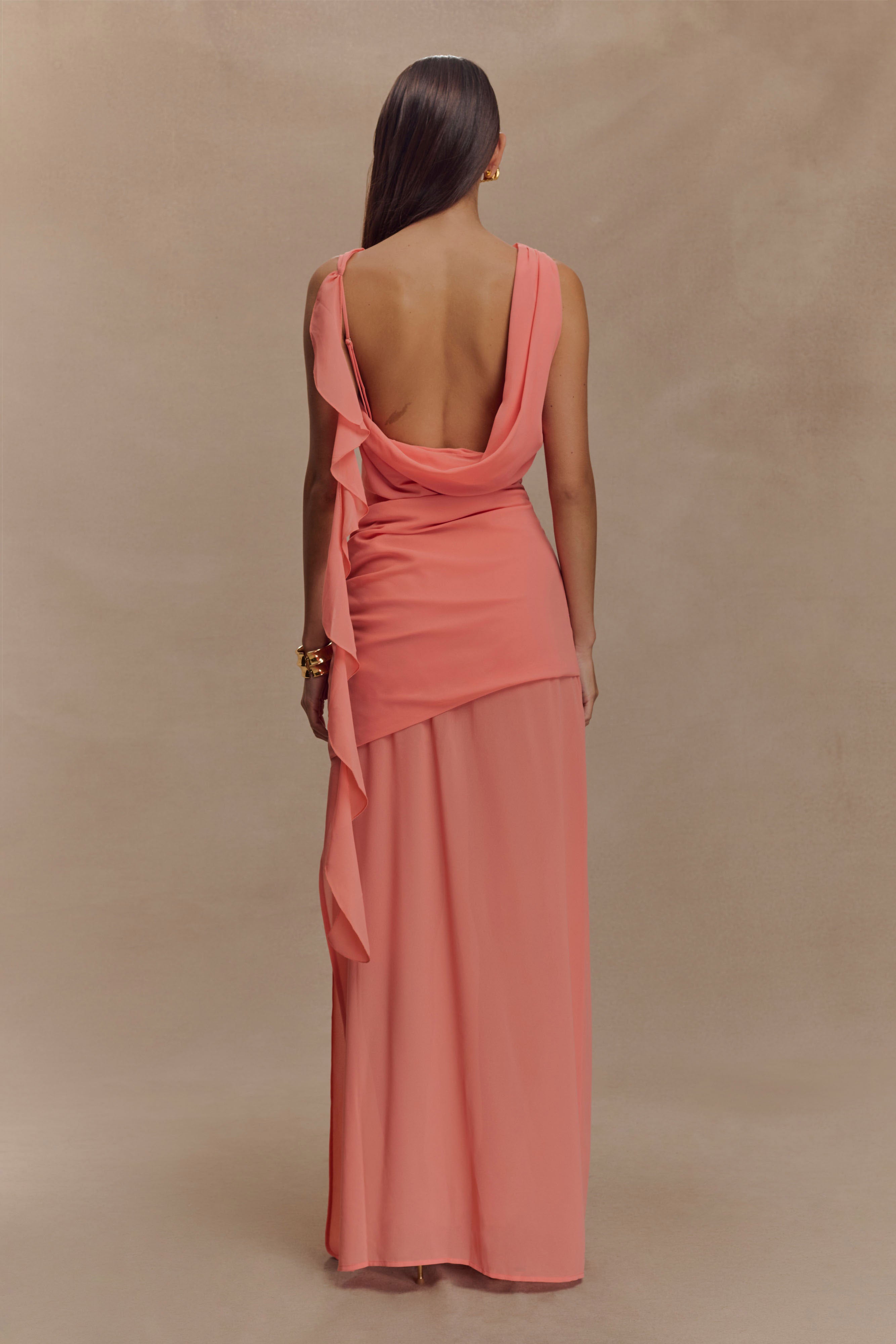 Daria Draped Chiffon Maxi Dress - Pastel Nectarine、mySite、solidvoid