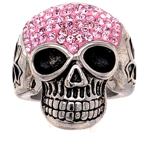 Skull With Tiny Pink Accent CZ Stones Stainless Steel Ring / SCR3100、mySite、dreamappss