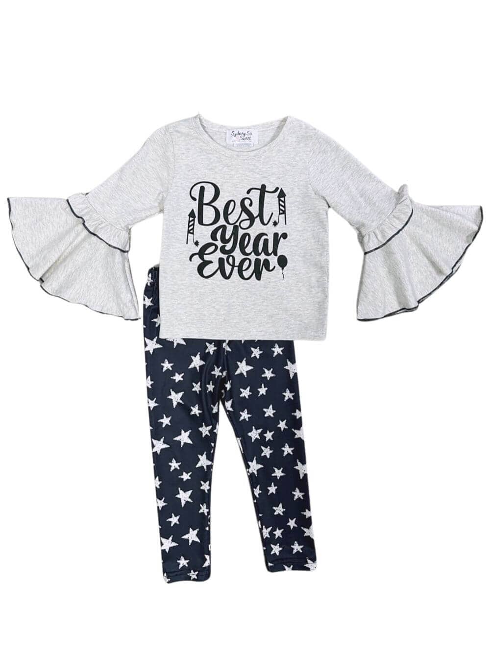 Best Year Ever Girls Bell Sleeve Star Leggings Outfit、mySite、camillekostekn