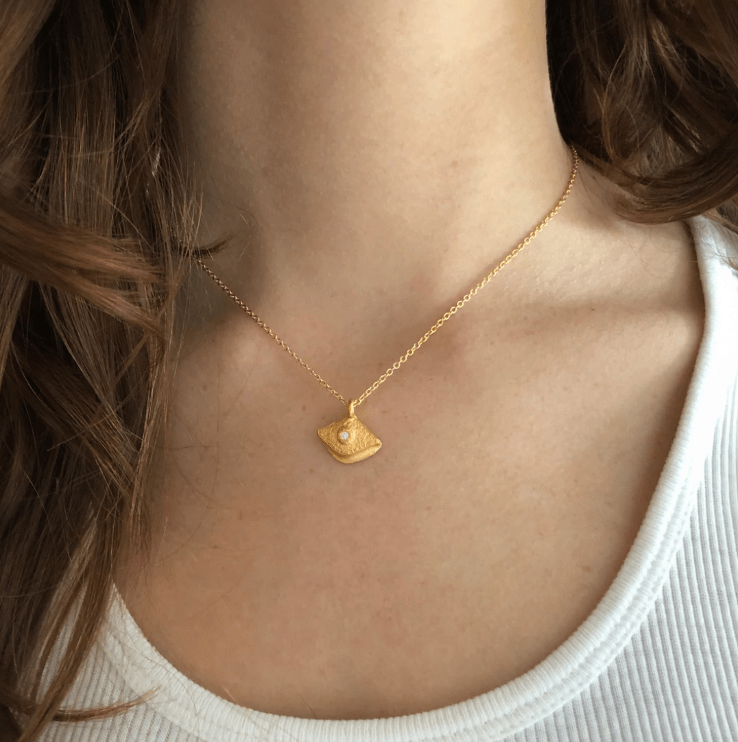 Rustic Evil Eye 24k Gold Vermeil Necklace with Crystal、mySite、topwebapps