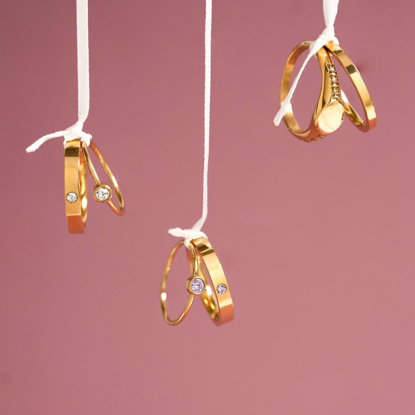 18K Gold PVD Stainless Steel Birthstone Engravable Stacking Ring / ZRJ1004、mySite、dreamappss