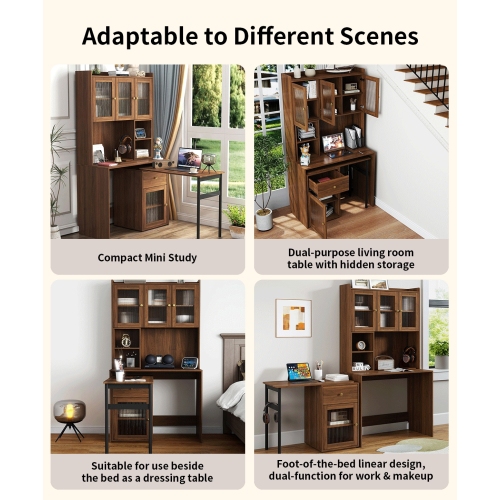 Home Office Computer Desk with Hutch, Antiqued White finish、、casual